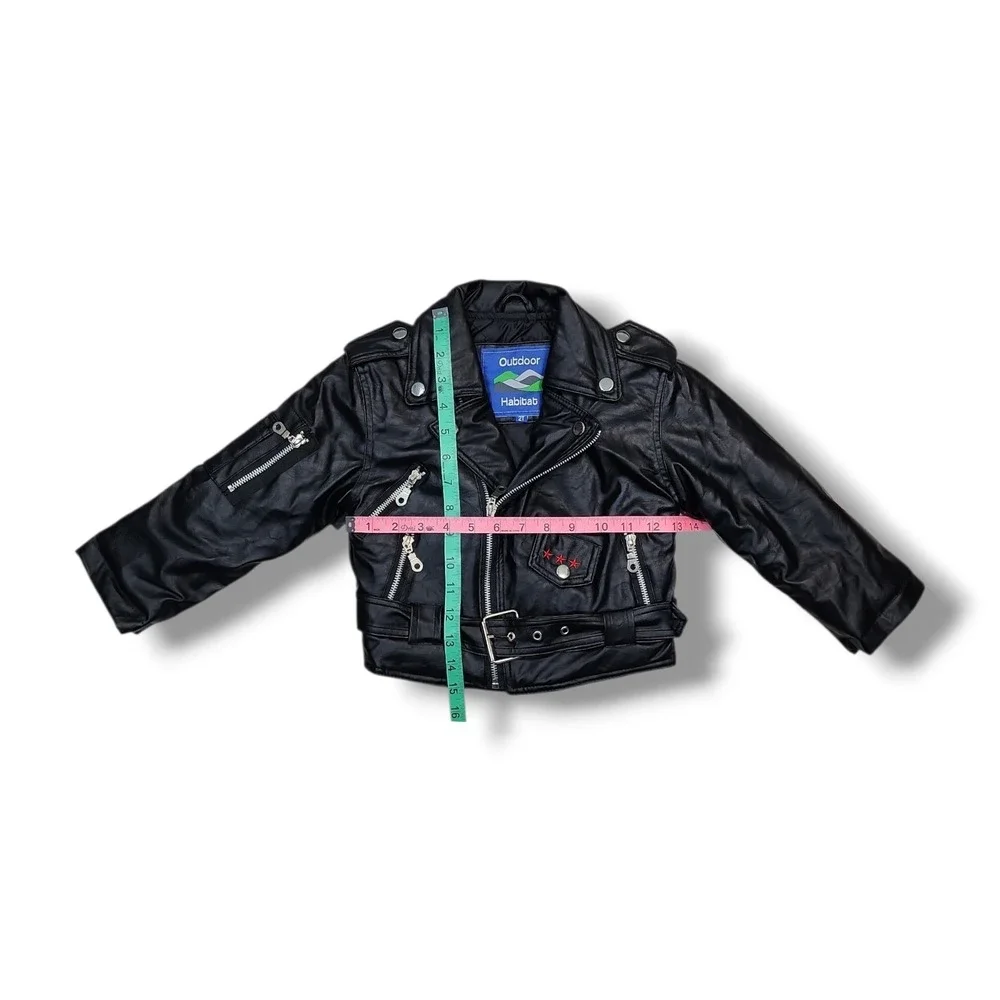 Outdoor Habitat Black Faux Leather Biker Jacket Embroidered USA Eagle Size 2T‎